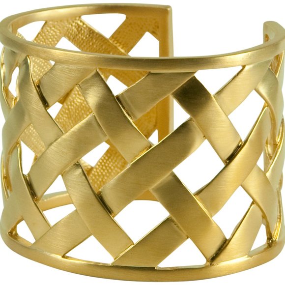 KENNETH JAY LANE-SATIN GOLD BASKET WEAVE CUFF BRACELET - Picture 1 of 7